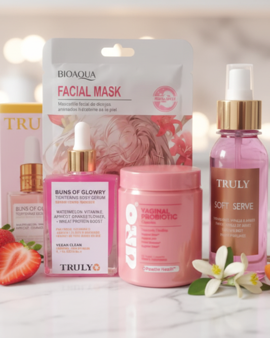 PACK DE BELLEZA: Perfume TRULY BEAUTY + Sérum Corporal TRULY BEAUTY + Mascarilla BIOAQUA + Probiótico Vaginal URO